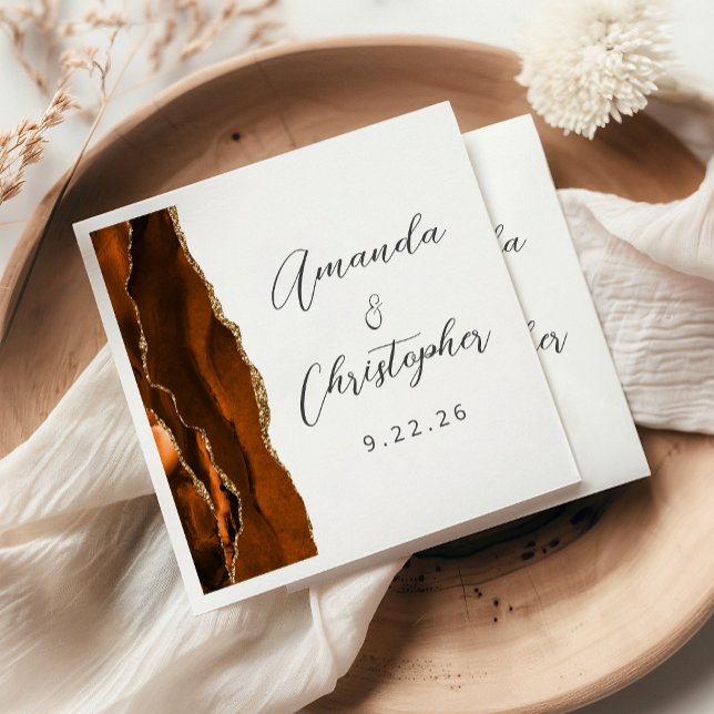 Guardanapo De Papel Casamento Agate Laranja Queimada Dourado Script (Criador carregado)