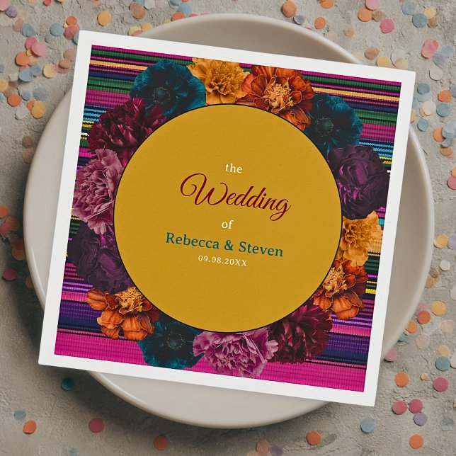 Guardanapo De Papel casamento amarelo de flores mexicanas modernas (Criador carregado)