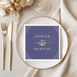 Guardanapo De Papel Casamento Âncora Dourada Azul Marinho Náutico