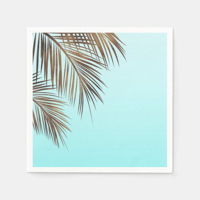 Guardanapo De Papel Casamento Aqua Sea Blue Bahama Breeze Copper Palm (Frente)