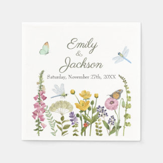 Guardanapo De Papel Casamento Aquarela de Borboleta de Flor Silvestre