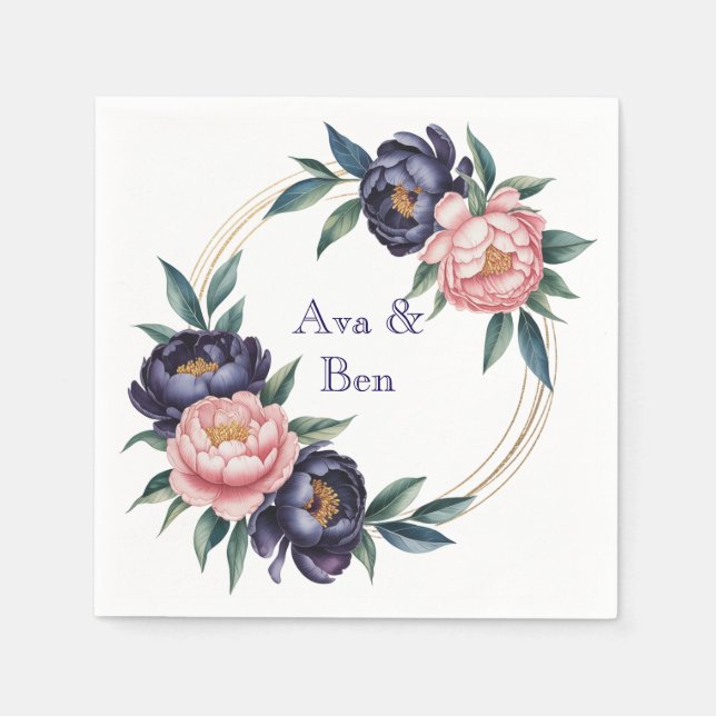 Guardanapo De Papel Casamento Azul Blush e Marinho (Frente)