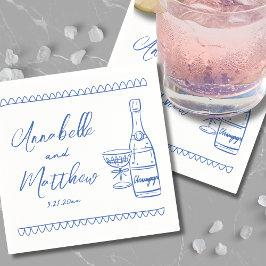Guardanapo De Papel Casamento Azul Caprichoso Desenhado à Mão
