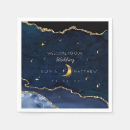 Guardanapo De Papel Casamento Azul Celestial Estrelas da Meia-Noite Lu