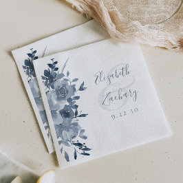 Guardanapo De Papel Casamento Azul com Dusty Floral de Watercolor