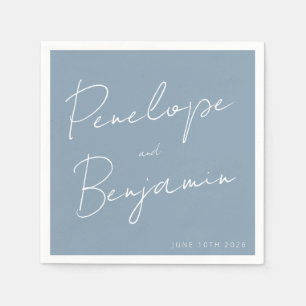 Guardanapo De Papel Casamento Azul com Escrita Manual Moderna