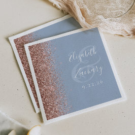 Guardanapo De Papel Casamento Azul com Glitter Dusty, Dourado Rosa mod