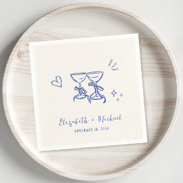 Guardanapo De Papel Casamento Azul Creme Caprichoso Desenhado à Mão