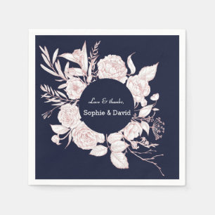 Guardanapo De Papel Casamento Azul de Flores Douradas Elegante Marinho