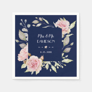 Guardanapo De Papel Casamento Azul de Marinho Floral Cor-de-Rosa Esbra