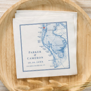 Guardanapo De Papel Casamento Azul do Mapa Elegante do Marinho da Prai