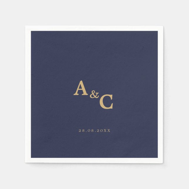 Guardanapo De Papel Casamento Azul do Marinho de Caligrafia Dourada ro (Frente)