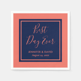 Guardanapo De Papel Casamento Azul e Coral do Marinho Moderno Elegante