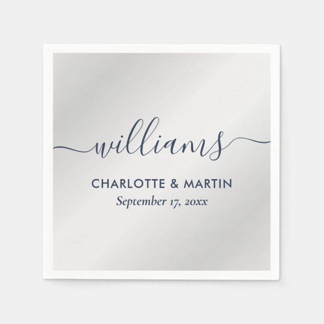 Guardanapo De Papel Casamento Azul e Prateado com Marinho de Script Mo (Frente)