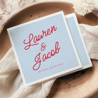 Guardanapo De Papel Casamento Azul e Vermelho Minimalista Moderno