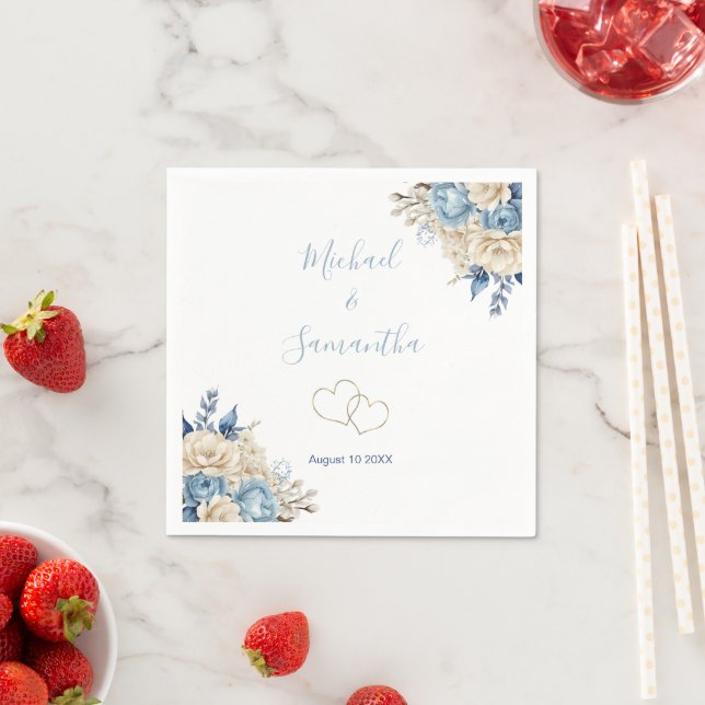Guardanapo De Papel Casamento Azul Elegante e Rosa Marfim (Insitu)