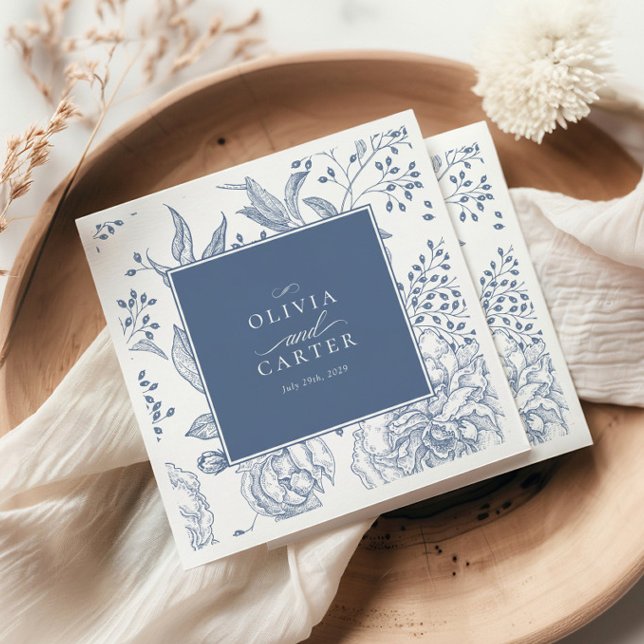 Guardanapo De Papel Casamento Azul Elegante Floral Periwinkle (Criador carregado)