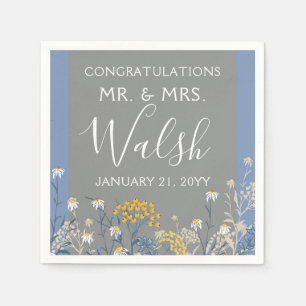 Guardanapo De Papel Casamento Azul Marinho e Amarelo da Margarida Botâ