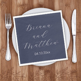Guardanapo De Papel Casamento Azul Marinho Rótulo Minimalista