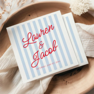 Guardanapo De Papel Casamento Azul Moderno Minimalista Listras Vermelh