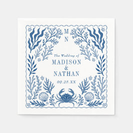 Guardanapo De Papel Casamento Azul Náutico Concha de Caranguejo Oceano