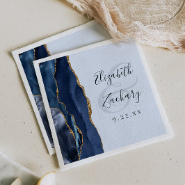 Guardanapo De Papel Casamento Azul Navy Ágata Dourada Azul Claro
