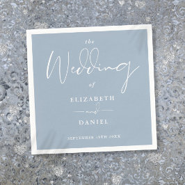 Guardanapo De Papel Casamento Azul Poeira de Script Moderno Elegante