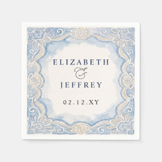 Guardanapo De Papel Casamento Azul Poeirento Renda Marfim Dinheiro Ant