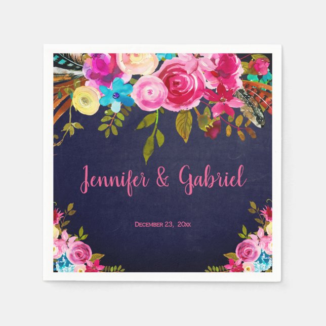 Guardanapo De Papel Casamento Azul Primavera cor-de-rosa Marinho moder (Frente)