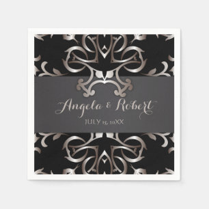 Guardanapo De Papel Casamento Barroco Negro-Barroco de Bronze Elegante