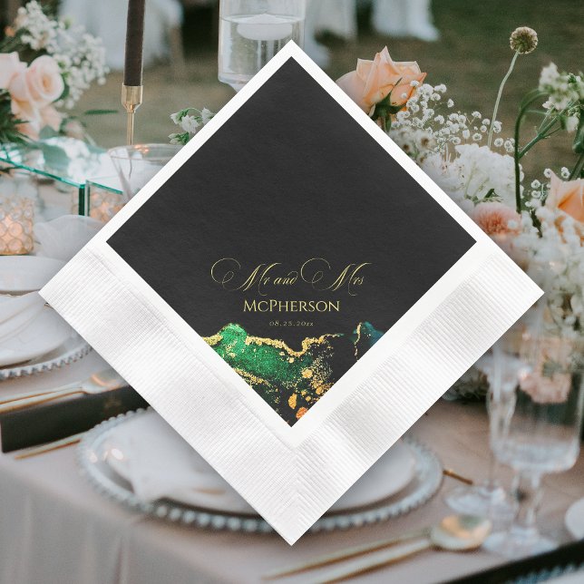 Guardanapo De Papel Casamento Bestial de Bronze Preto Verde Emerald (Gorgeous Emerald Green Black Bronze Wedding Napkins)