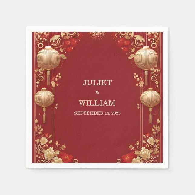 Guardanapo De Papel Casamento Bilingue Chinês Floral Moderno Asiático (Frente)