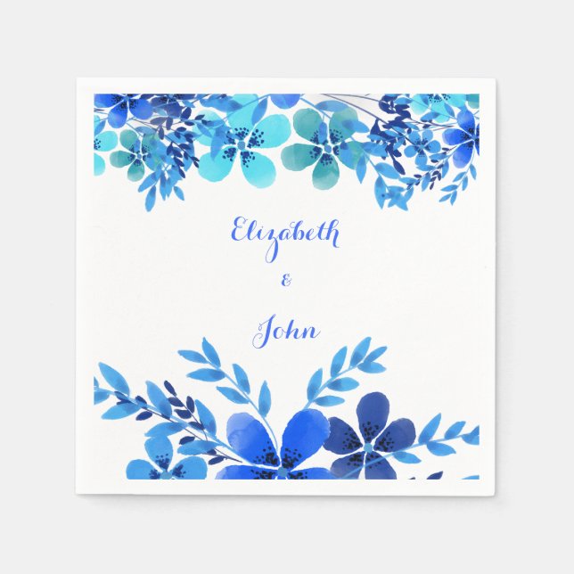 Guardanapo De Papel Casamento Blue & Aqua Floral Watercolor (Frente)