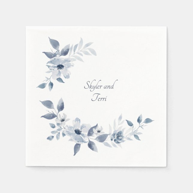Guardanapo De Papel Casamento Blue Watercolor Floral Napkin (Frente)