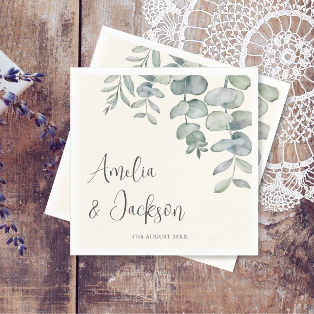 Guardanapo De Papel Casamento Boho em Azul Poeirento com Eucalipto (Criador carregado)