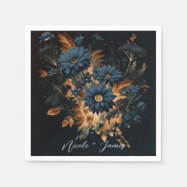 Guardanapo De Papel Casamento Boho Glam Rústico Azul Escuro e Dourado