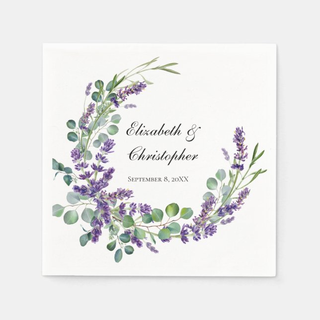 Guardanapo De Papel Casamento Boho Personalizado Lavanda Eucalipto (Frente)