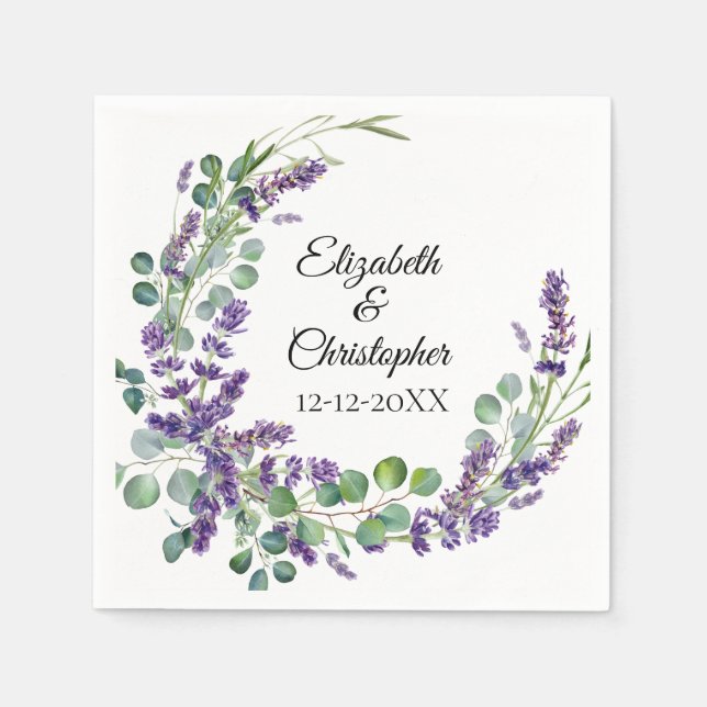 Guardanapo De Papel Casamento Boho Personalizado Lavanda Eucalipto (Frente)