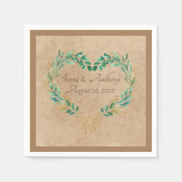 Guardanapo De Papel Casamento Bonito de Coração Antiquado Rustic Green