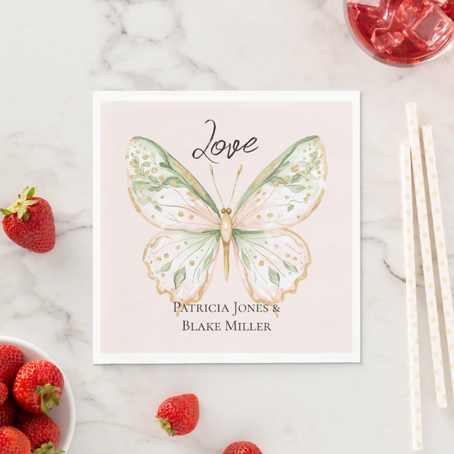 Guardanapo De Papel Casamento Borboleta Dourada Rosa Bege Verde Menta (Insitu)