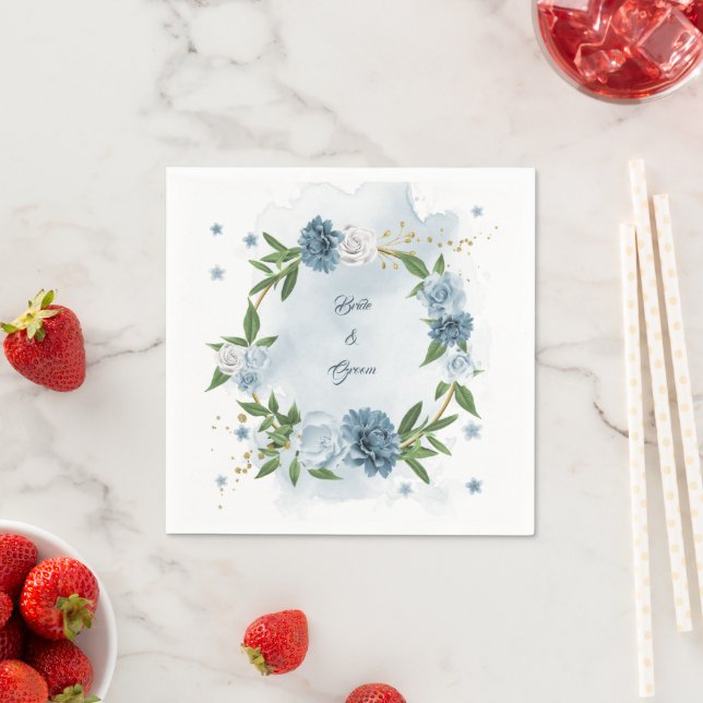Guardanapo De Papel casamento botânico com flores azuis e brancas (Insitu)