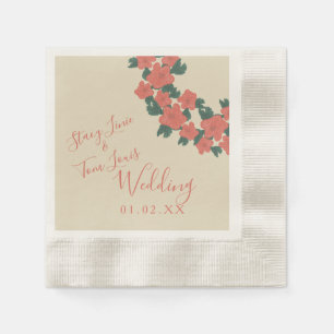 Guardanapo De Papel Casamento Botânico Coral Rosa Flora Vintage