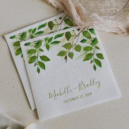 Guardanapo De Papel Casamento Botânico de Folhagem Verde Elegante