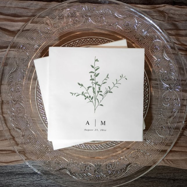 Guardanapo De Papel Casamento Botânico de Galho Simples Moderno (Wedding napkins with watercolor greenery - simple & elegant)