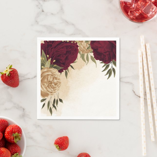 Guardanapo De Papel Casamento botânico de ouro verde-branco Maroon (Insitu)