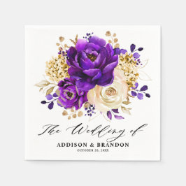 Guardanapo De Papel Casamento Botânico Dourado Violeta Roxo Real