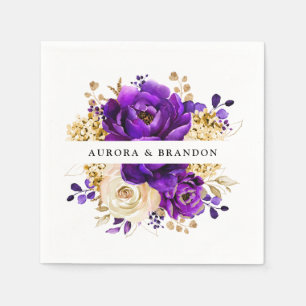 Guardanapo De Papel Casamento Botânico Dourado Violeta Roxo Real
