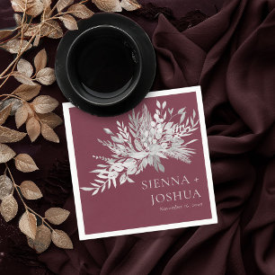Guardanapo De Papel Casamento Botânico Dueto Borgonha Cinza