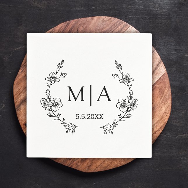 Guardanapo De Papel casamento botânico elegante e moderno com monogram (Criador carregado)