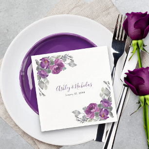 Guardanapo De Papel Casamento Botânico Elegante Púrpura Nápoles